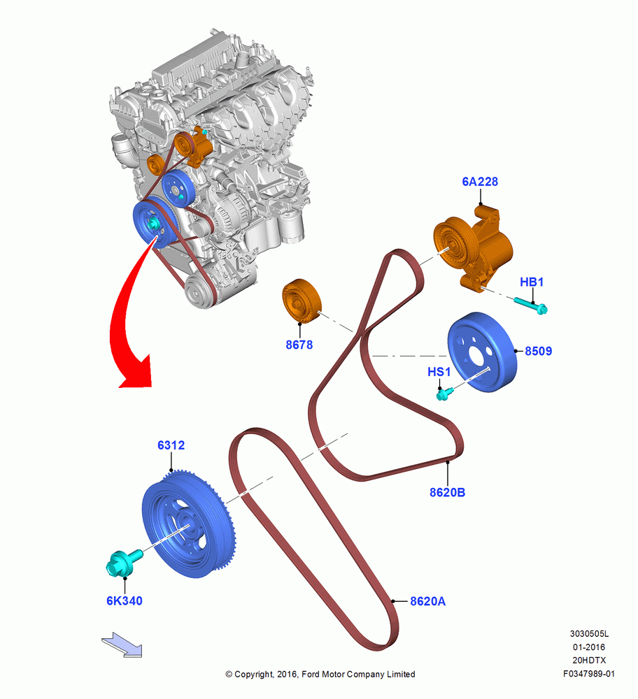 05L - Pulleys and Drive Belts, 2.0L EcoBoost (200PS) - MI4, 2.0L EcoBoost (240PS); 04/APR/2016