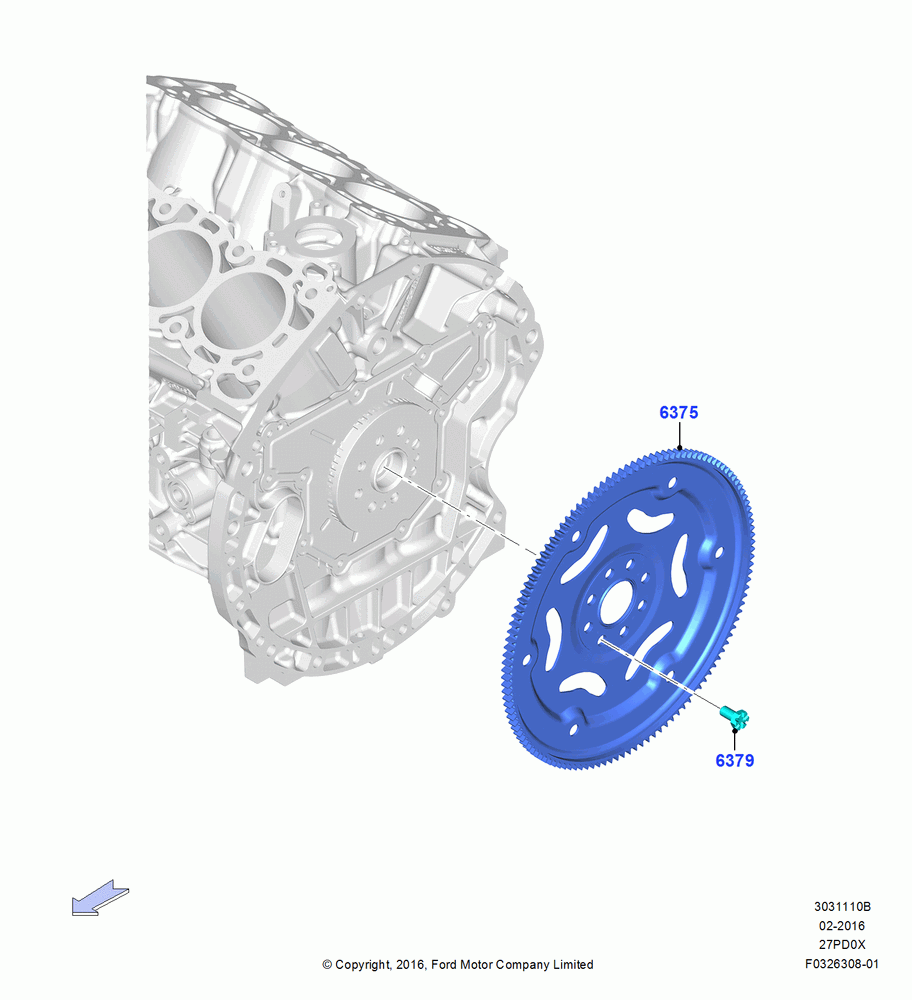 10B - Flywheel, 2.7L DOHC 4V DI GT V6 GAS/FFV; 30/MAY/2016-05/AUG/2019