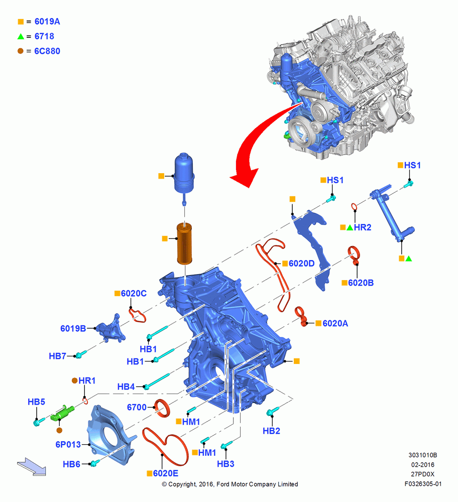 10B - Timing Gear Covers, 2.7L DOHC 4V DI GT V6 GAS/FFV; 30/MAY/2016-05/AUG/2019