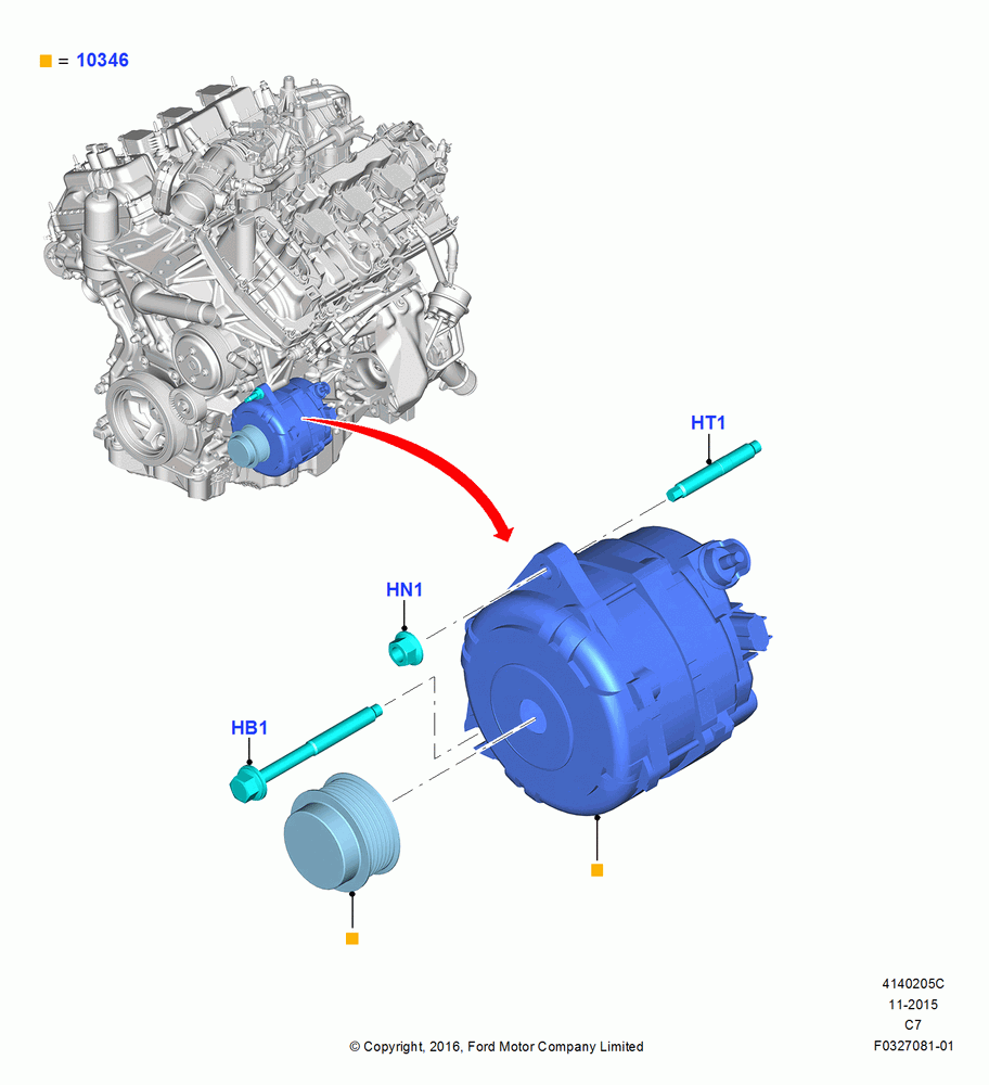 05C - Alternator and Mountings, 2.7L DOHC 4V DI GT V6 GAS/FFV; 30/MAY/2016