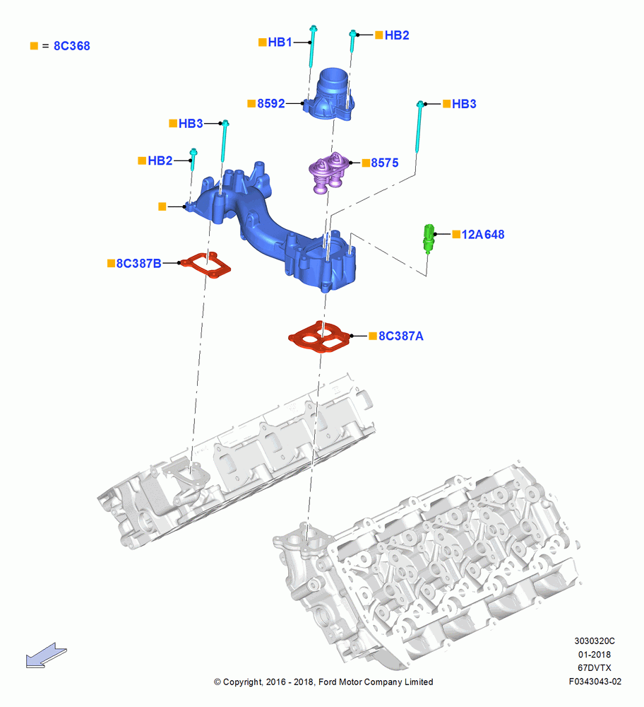Thermostat/Housing & Related Parts, 6.7L 4V V8 T/C Diesel