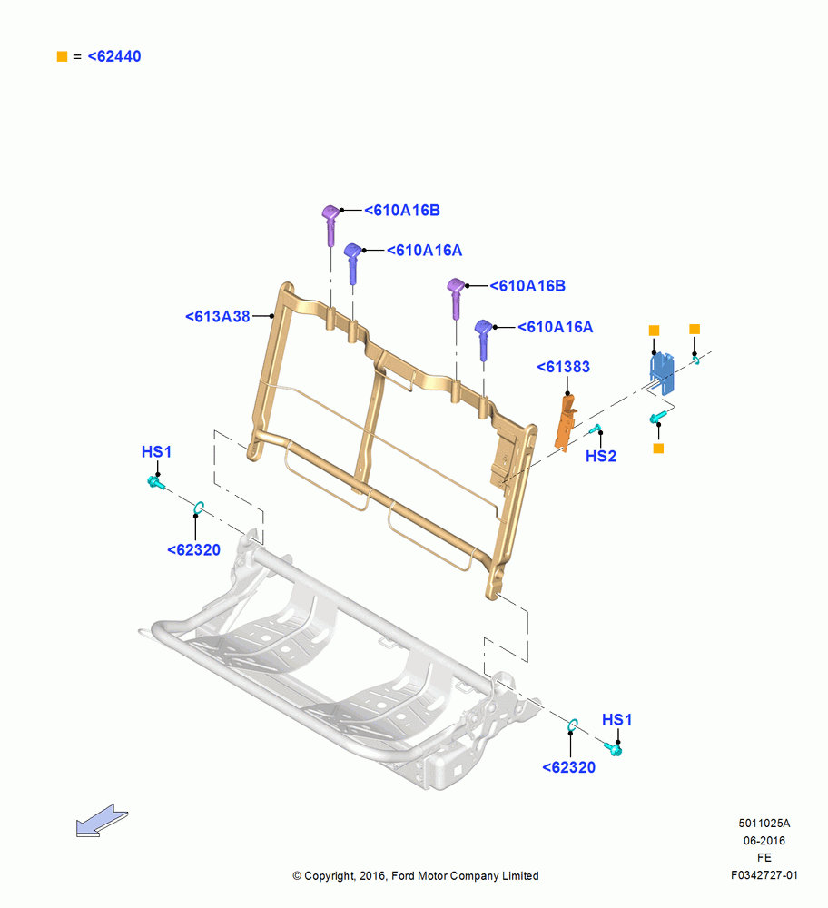 25A - Rear Seat Back, 2 Row-H/Ser Flip Up W/Cush/Bol, 60% Seat, LH; 11/JUL/2016