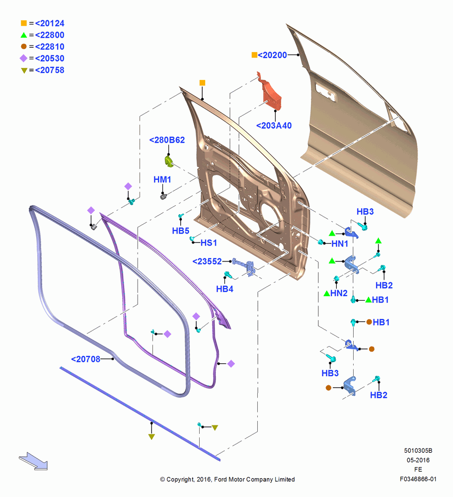 05B - Front Doors, Hinges & Weatherstrips, Super Cab; 11/JUL/2016