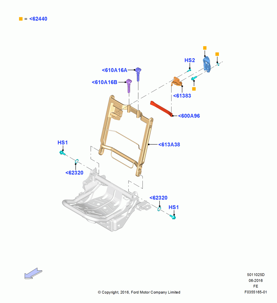 25D - Rear Seat Back, 2 Row-H/Ser Flip Up W/Cush/Bol, 40% Seat, RH; 11/JUL/2016