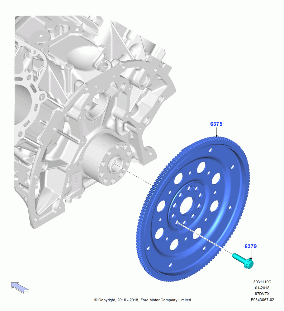 10C - Flywheel, 6.7L 4V V8 T/C Diesel; 11/JUL/2016-04/NOV/2019