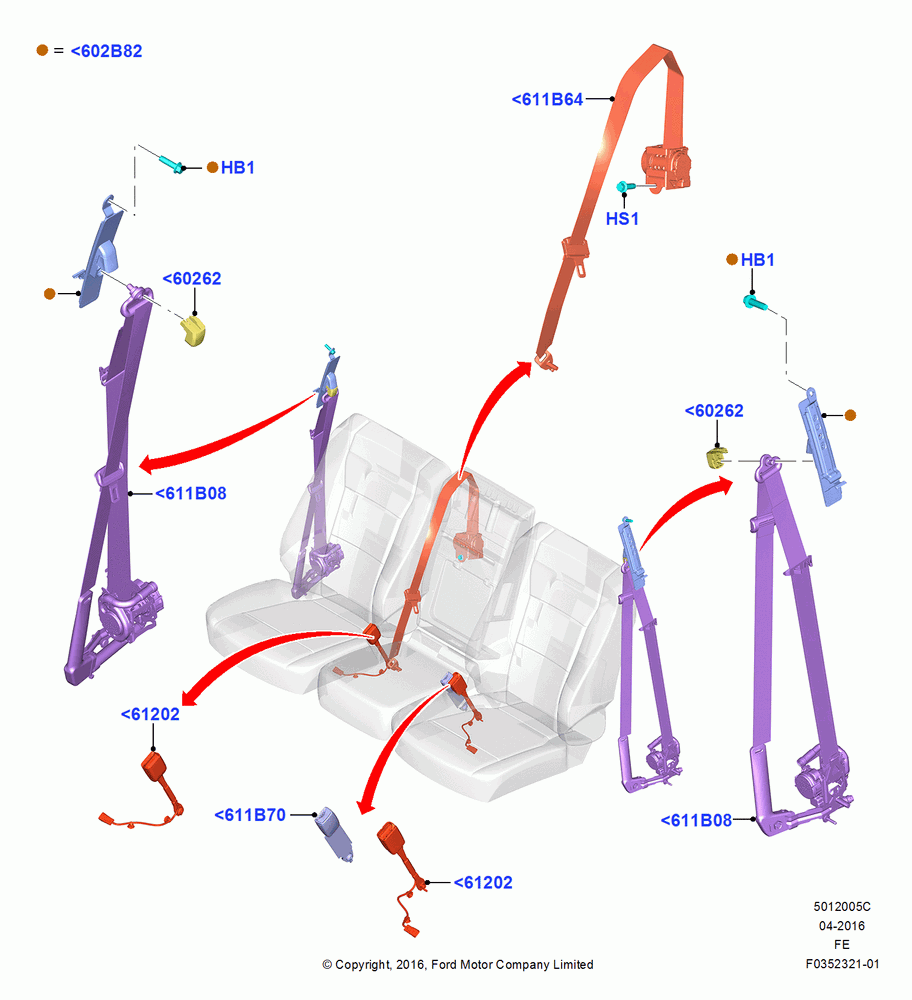 05C - Front Seat Belts, Crew Cab, With Split Bench Front Seat; 11/JUL/2016