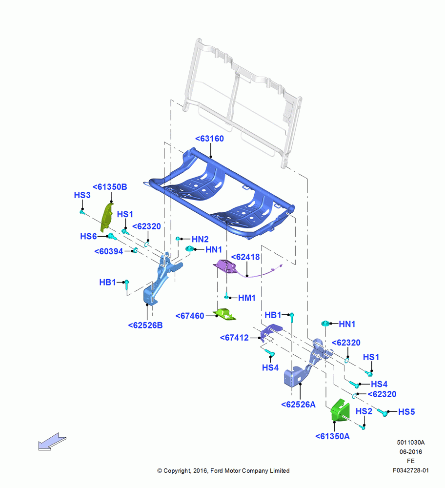 30A - Rear Seat Base, 2 Row-H/Ser Flip Up W/Cush/Bol, 60% Seat, LH; 11/JUL/2016-09/JUL/2018