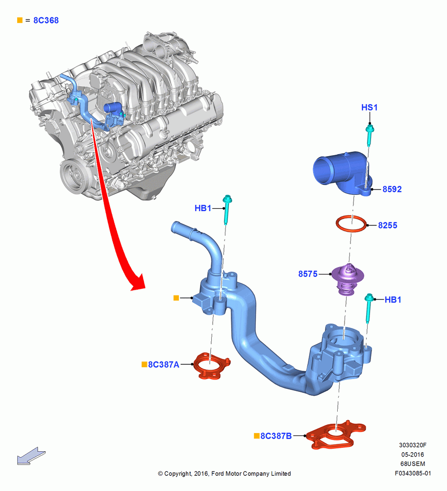 Thermostat/Housing & Related Parts, 6.8L Gas EFI V10