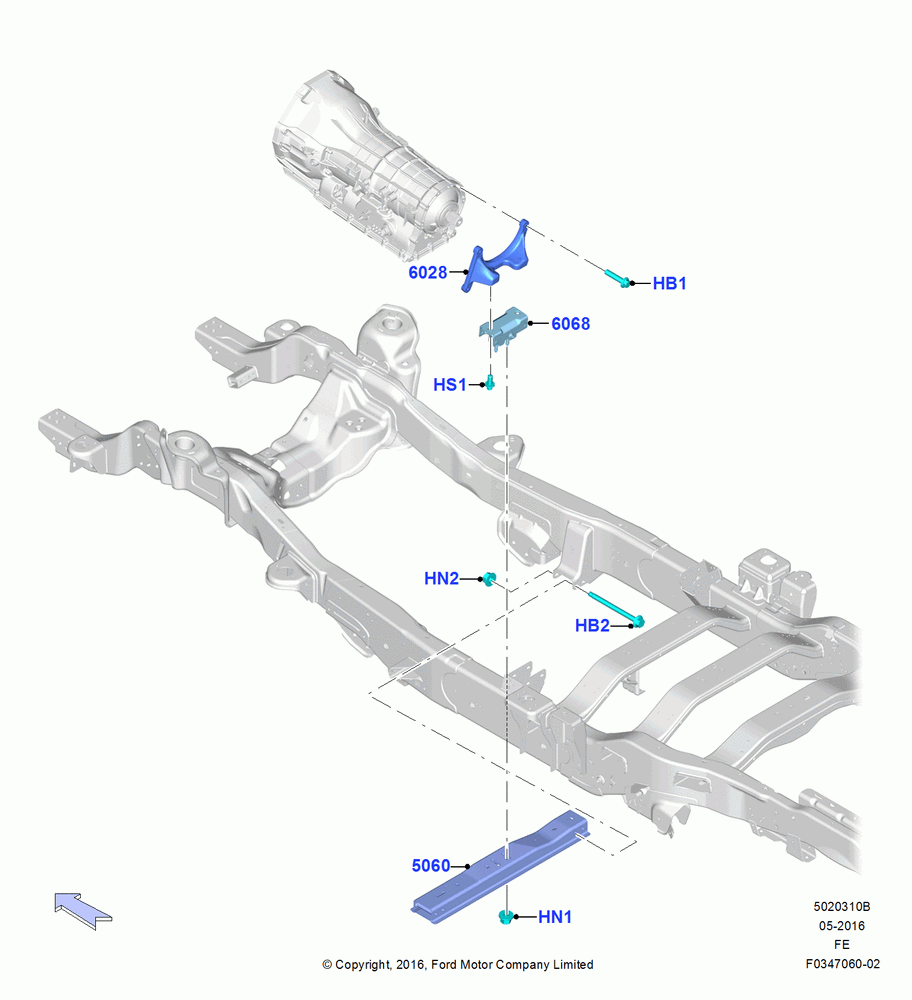 10B - Transmission Mounting, 6.7L 4V V8 T/C Diesel, LHD RWD; 11/JUL/2016