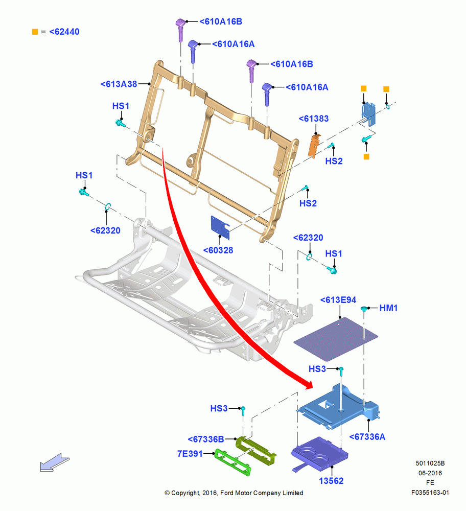 25B - Rear Seat Back, 2 Row-H/Ser Flip Up W/Elon Cushion, Rear Center Armrest With Cupholder, 60% Seat, LH; 11/JUL/2016