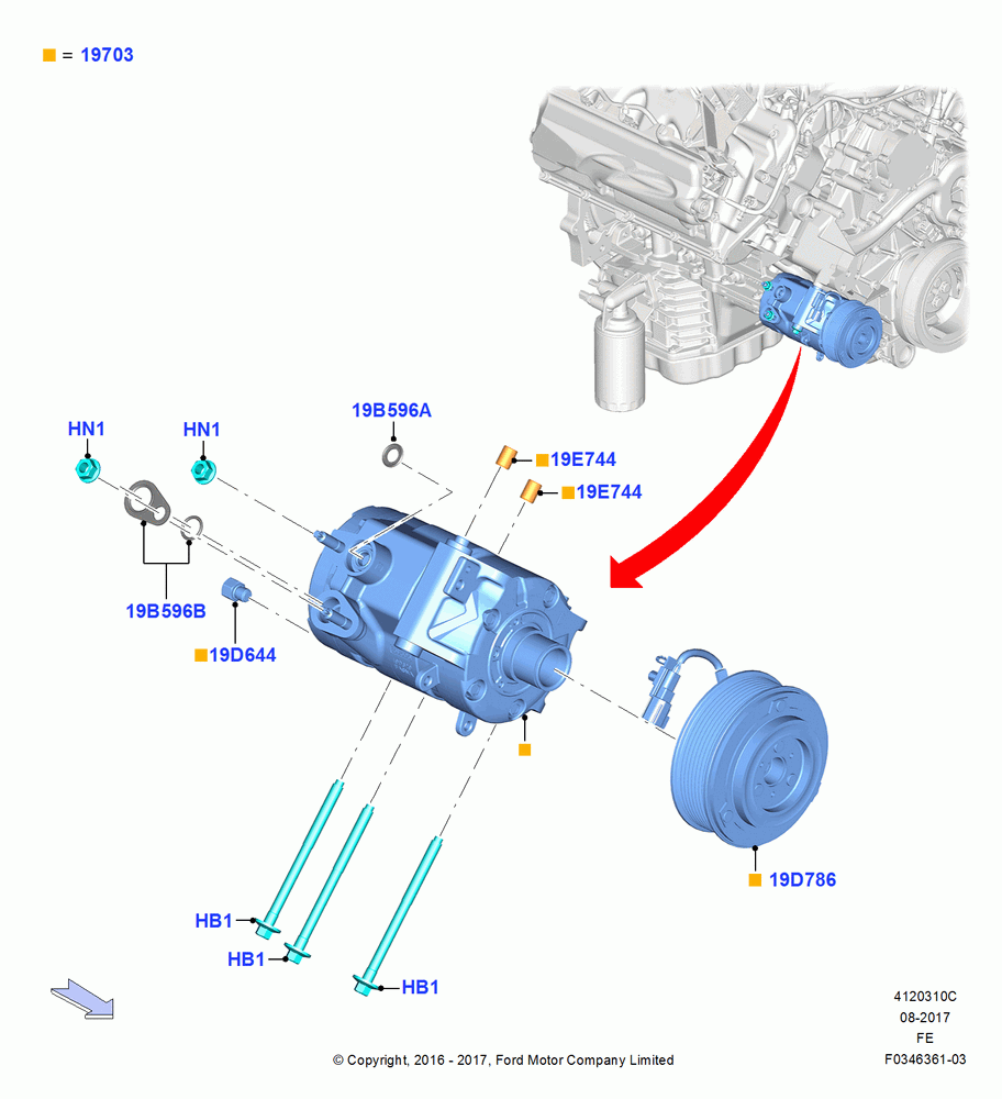 10C - Air Conditioning Condensr/Compressr, 6.7L 4V V8 T/C Diesel, Compressor Assy; 11/JUL/2016