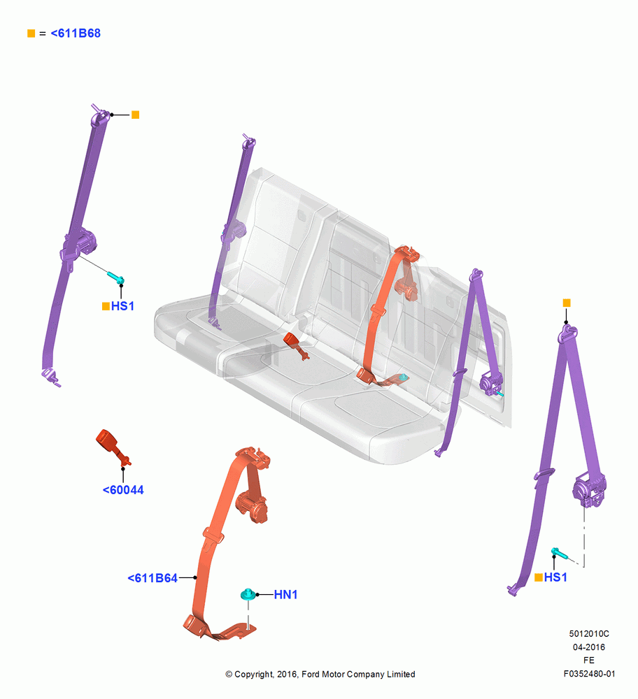 10C - Rear Seat Belts, Crew Cab, Less Rear Seat Belts; 11/JUL/2016