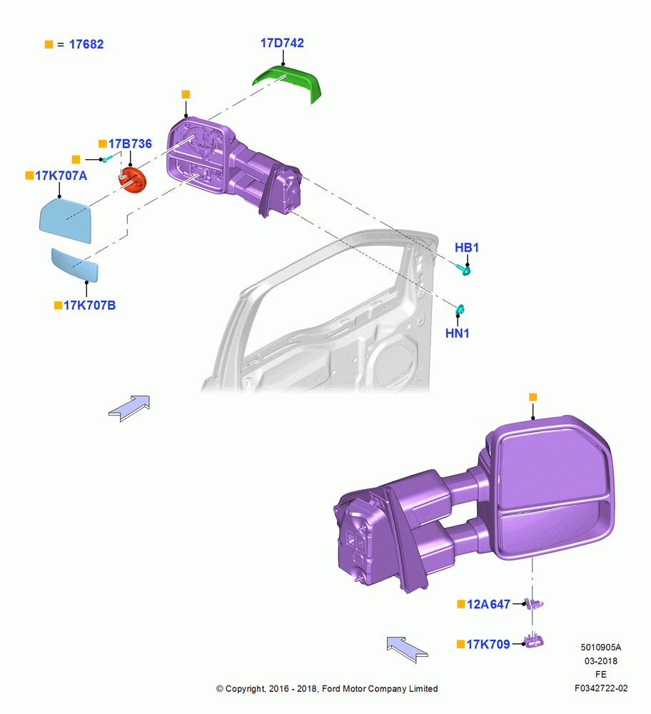 05A - Exterior Rear View Mirror, Dual Sail Telesc TT Mirror-Manual; 11/JUL/2016