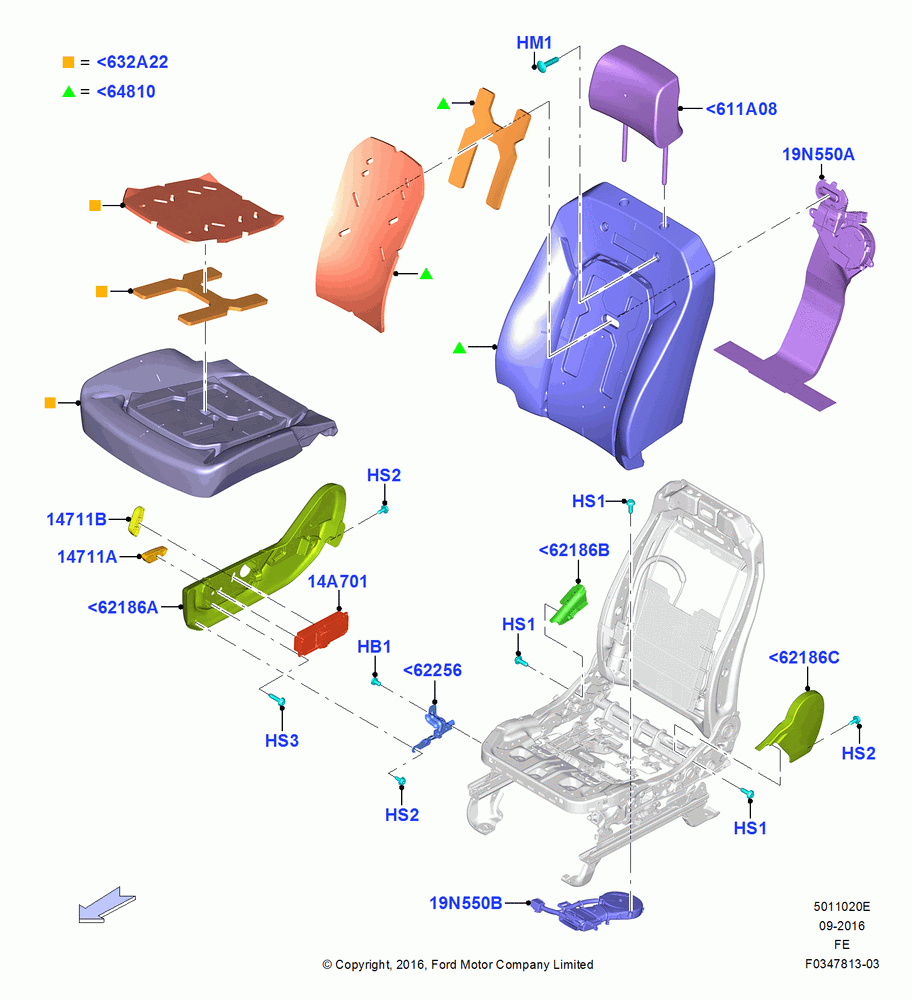 20E - Front Seat Pads/Valances & Heating, With Pass Heated And Cooled Seat, With Pass 10 Way Power Seat Adjust; 11/JUL/2016-04/NOV/2019