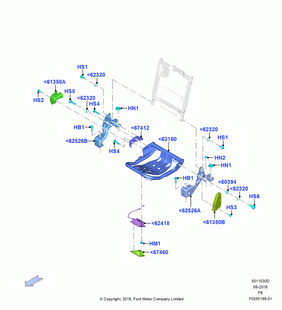 30D - Rear Seat Base, 2 Row-H/Ser Flip Up W/Cush/Bol, 40% Seat, RH; 11/JUL/2016-09/JUL/2018