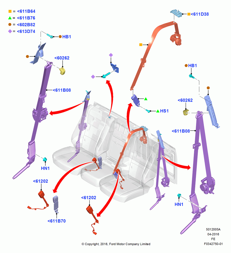 05A - Front Seat Belts, Regular Cab, With Split Bench Front Seat; 11/JUL/2016