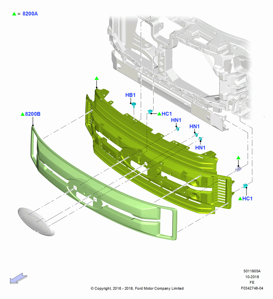 05A - Radiator Grille and Front Bumper, With Bright Front Grille, With Grey Grille; 11/JUL/2016-04/NOV/2019