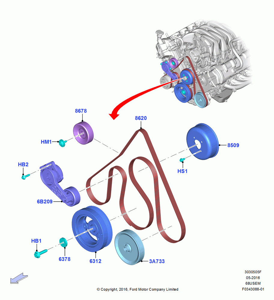 Pulleys and Drive Belts, 6.8L Gas EFI V10