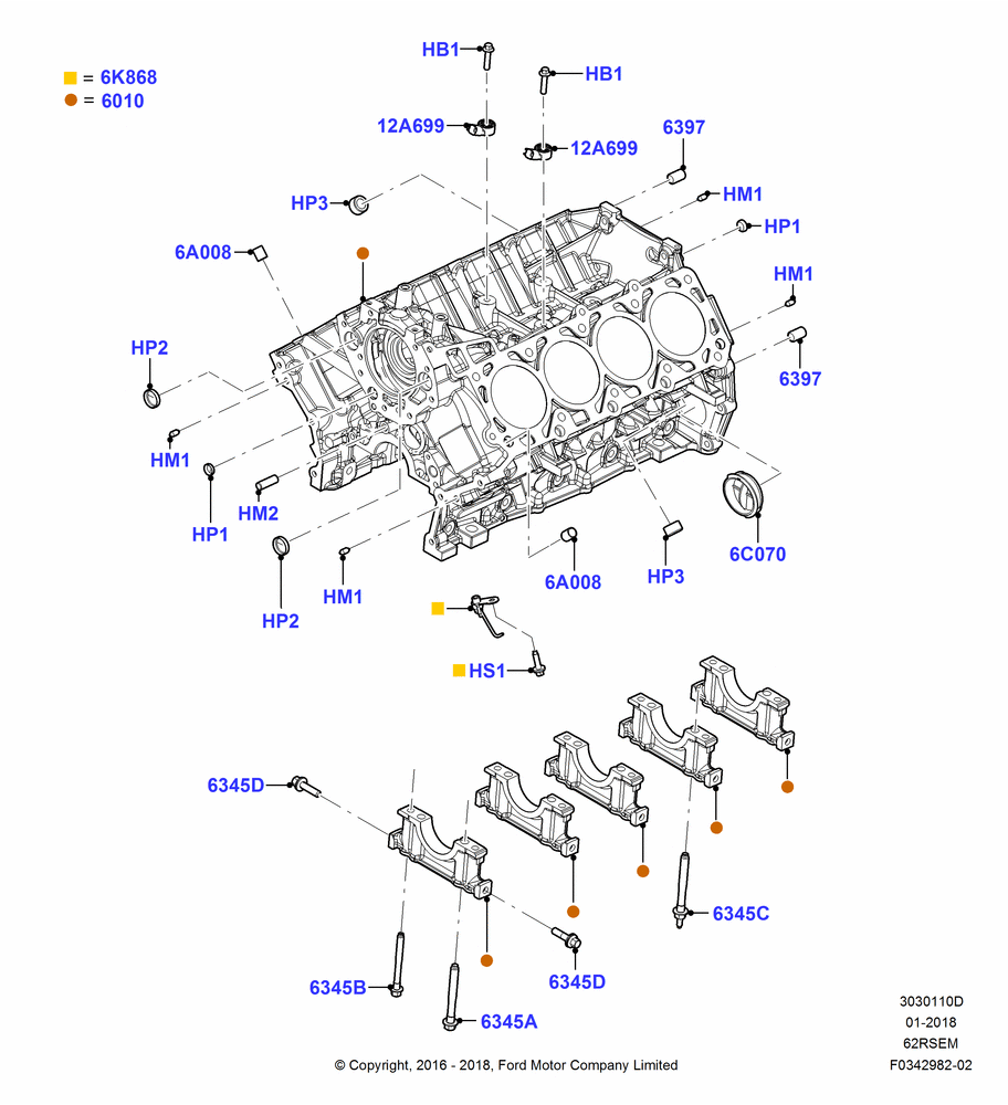 10D - Cylinder Block and Plugs, 6.2L 16V OHC NA V8 Gas; 11/JUL/2016-04/NOV/2019