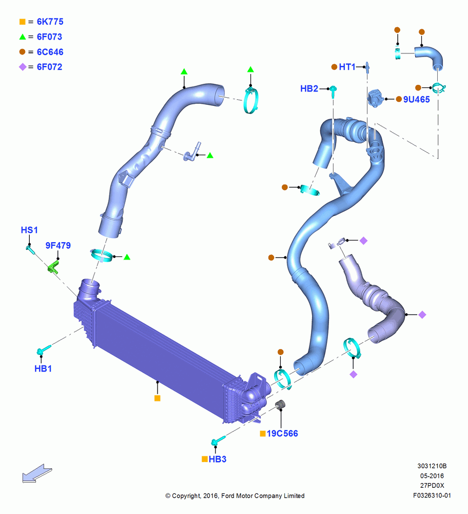 10B - Intercooler/Air Ducts and Hoses, 2.7L DOHC 4V DI GT V6 GAS/FFV; 30/MAY/2016-05/AUG/2019
