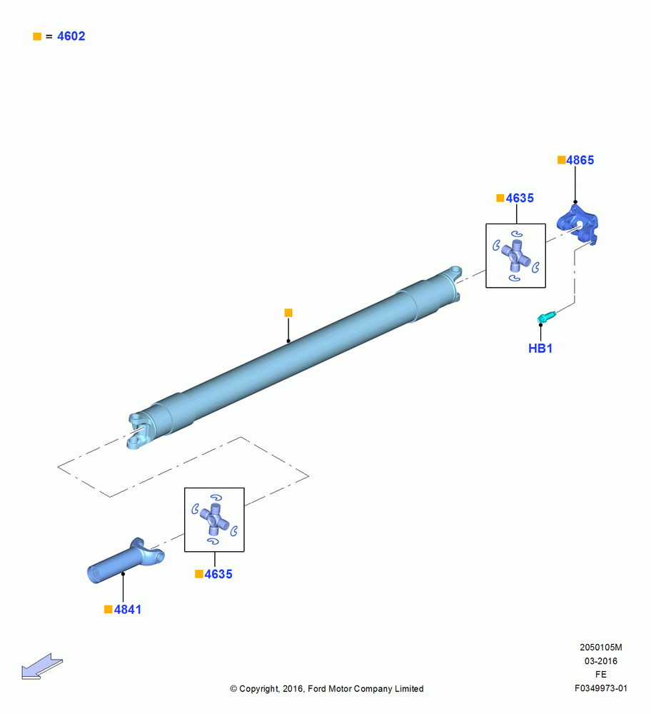 05M - Drive Shaft - Rear Axle Drive, 6.2L 16V OHC NA V8 Gas, Ford 250 Series, Ford 350 Series, LHD 4WD (Part Time Drive), With Single Rear Wheels, 148" Wheelbase, 160" Wheelbase, 1 Piece Driveshaft; 11/JUL/2016