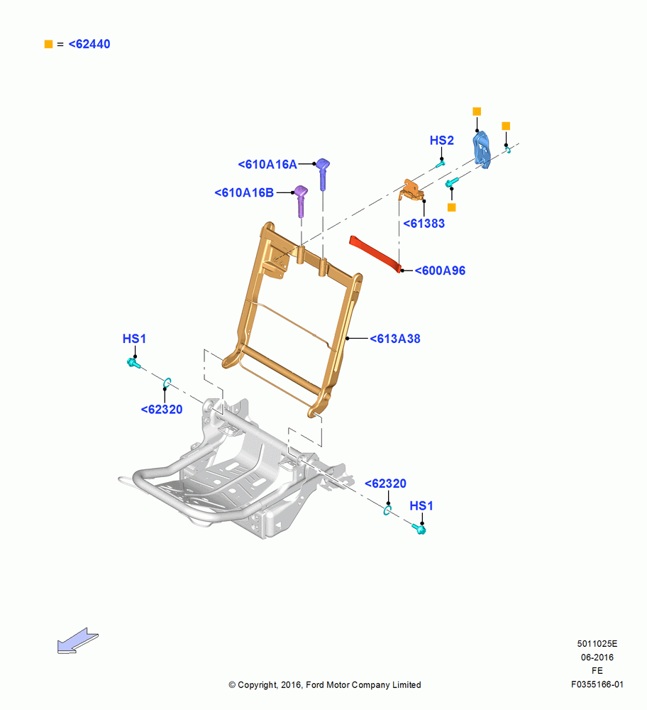 25E - Rear Seat Back, 2 Row-H/Ser Flip Up W/Elon Cushion, 40% Seat, RH; 11/JUL/2016