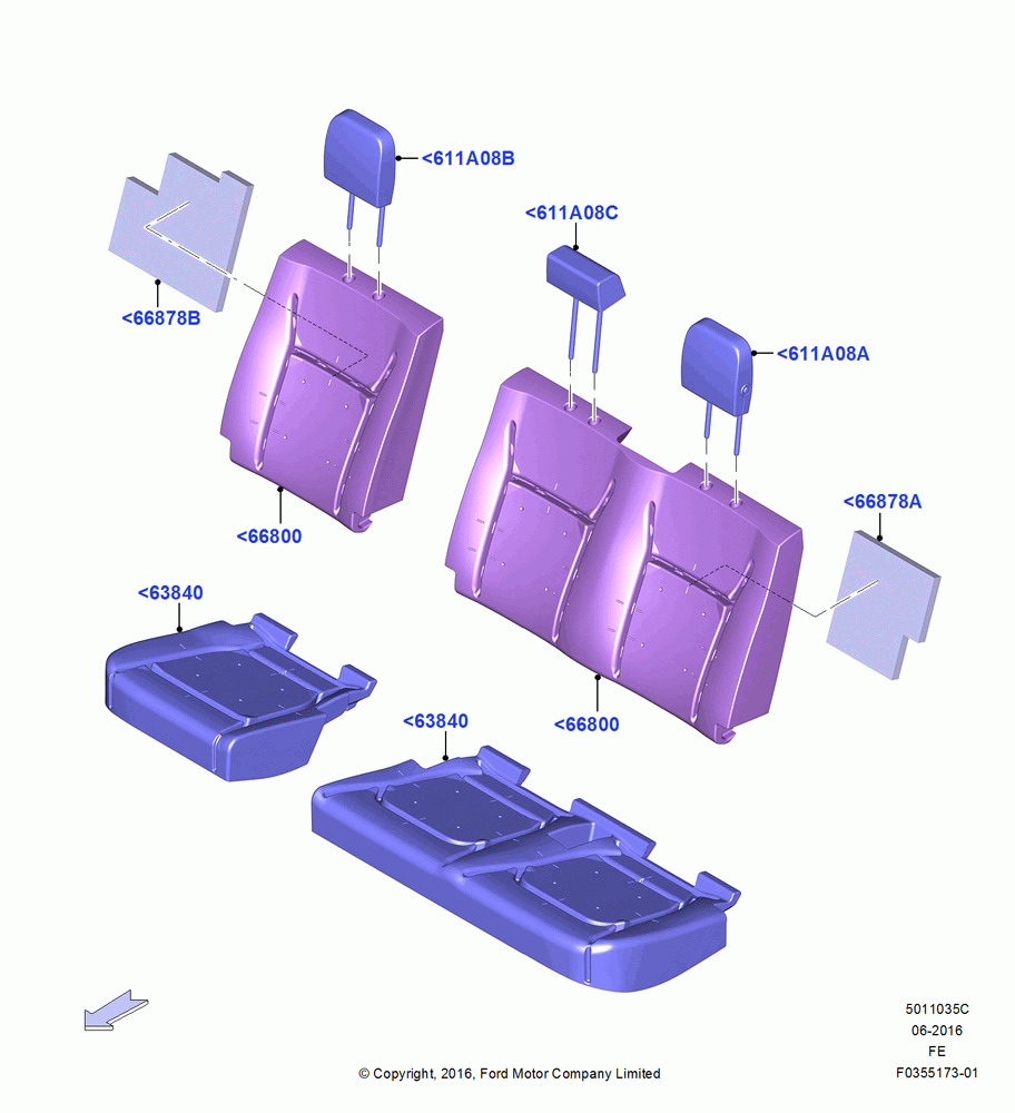 35C - Rear Seat Pads/Valances & Heating, 2 Row-H/Ser Flip Up W/Elon Cushion, Less Rear Seat Center Armrest; 11/JUL/2016-09/JUL/2018