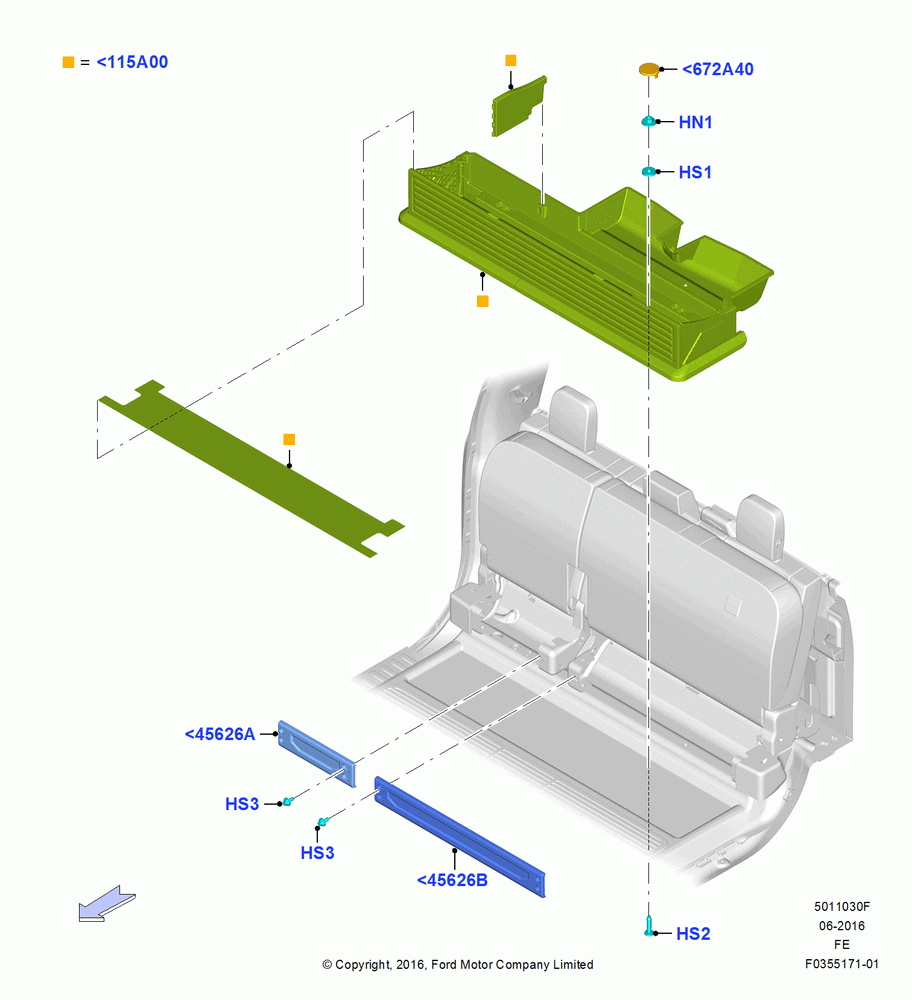 30F - Rear Seat Base, With Rear Under Seat Stowage Bin; 11/JUL/2016