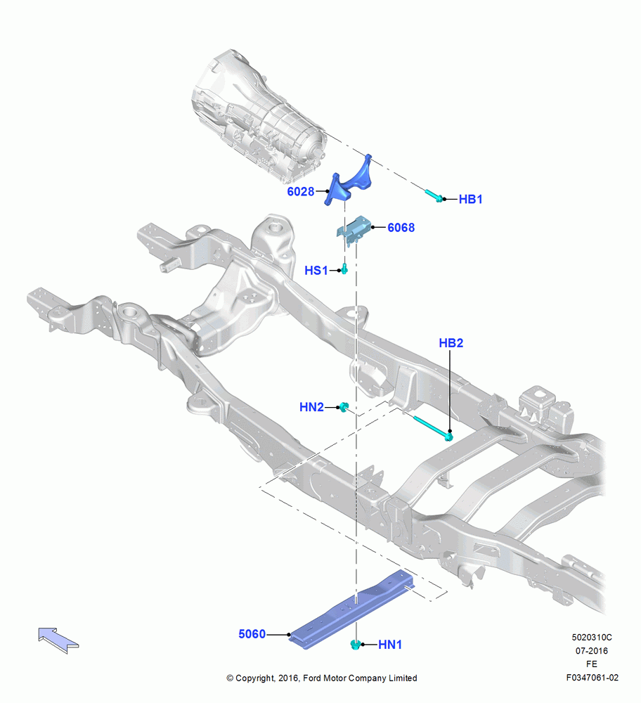 10C - Transmission Mounting, 6.8L Gas EFI V10, LHD RWD; 11/JUL/2016