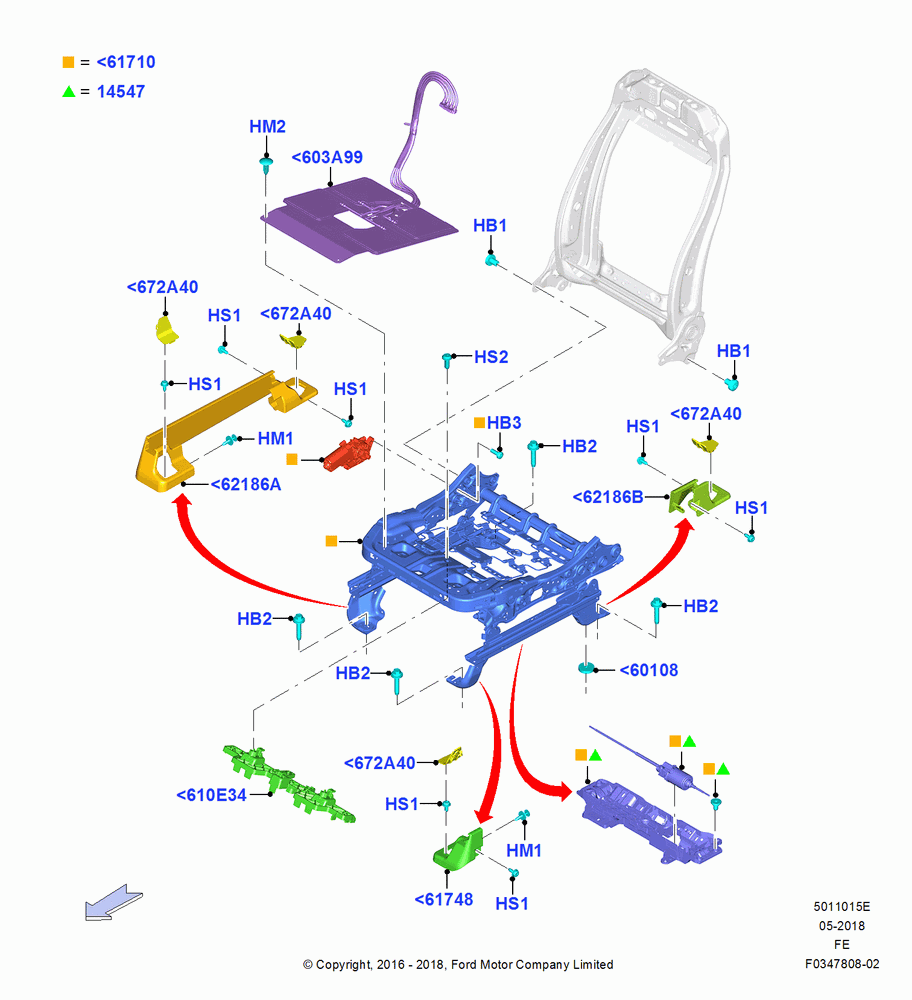 15E - Front Seat Base, With Pass 10 Way Power Seat Adjust; 11/JUL/2016