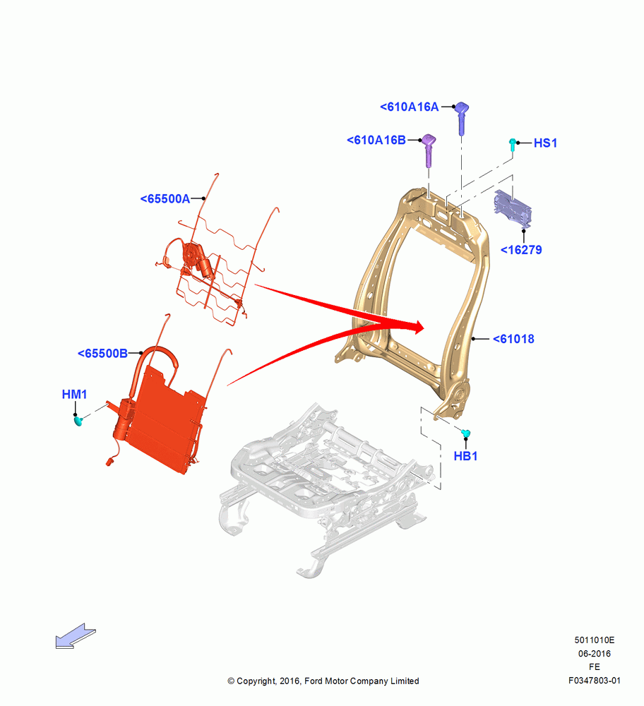10E - Front Seat Back, With Pass 10 Way Power Seat Adjust; 11/JUL/2016