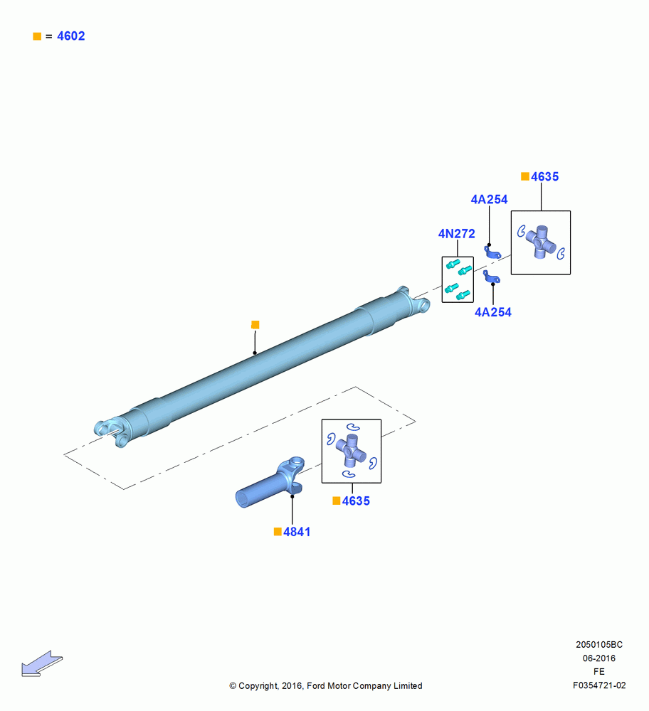 05BC - Drive Shaft - Rear Axle Drive, 145"/3675MM Wheelbase, All 450/550 Series, LHD 4WD (Part Time Drive), With Double Rear Wheels, 1 Piece Driveshaft; 11/JUL/2016