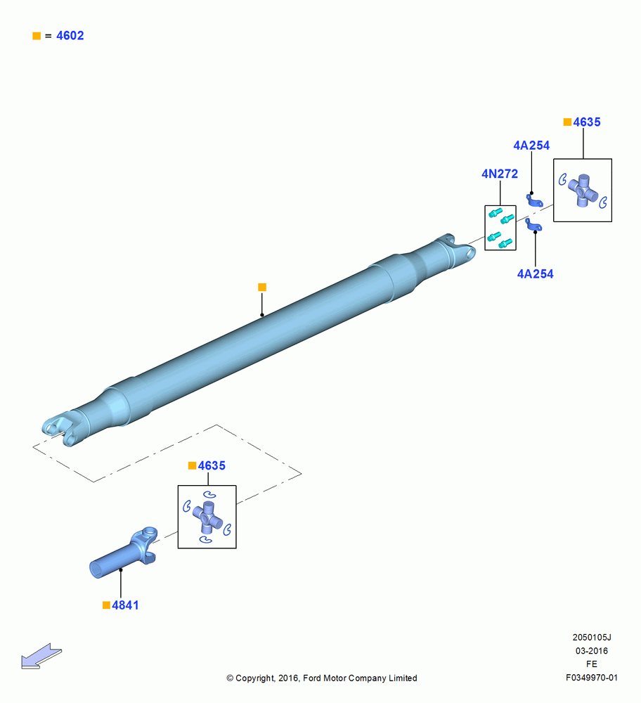 05J - Drive Shaft - Rear Axle Drive, 6.7L 4V V8 T/C Diesel, LHD 4WD (Part Time Drive), 164" Wheelbase, 1 Piece Driveshaft; 11/JUL/2016