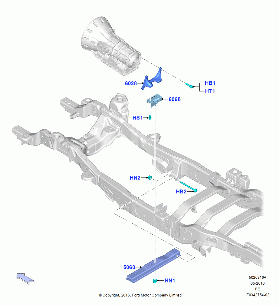 10A - Transmission Mounting, 6.2L 16V OHC NA V8 Gas, LHD RWD; 11/JUL/2016