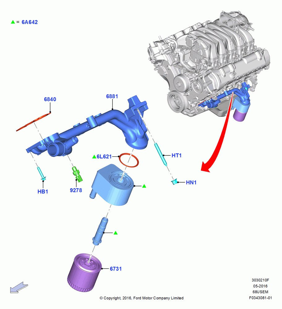 10F - Oil Cooler and Filter, 6.8L Gas EFI V10; 11/JUL/2016