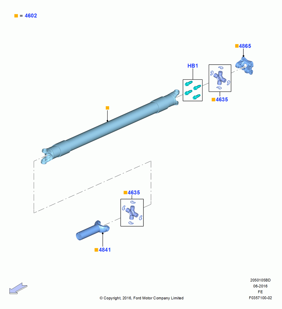 05BD - Drive Shaft - Rear Axle Drive, 145"/3675MM Wheelbase, 6.2L 16V OHC NA V8 Gas, Ford 350 Series, LHD 4WD (Part Time Drive), With Single Rear Wheels, 1 Piece Driveshaft; 11/JUL/2016