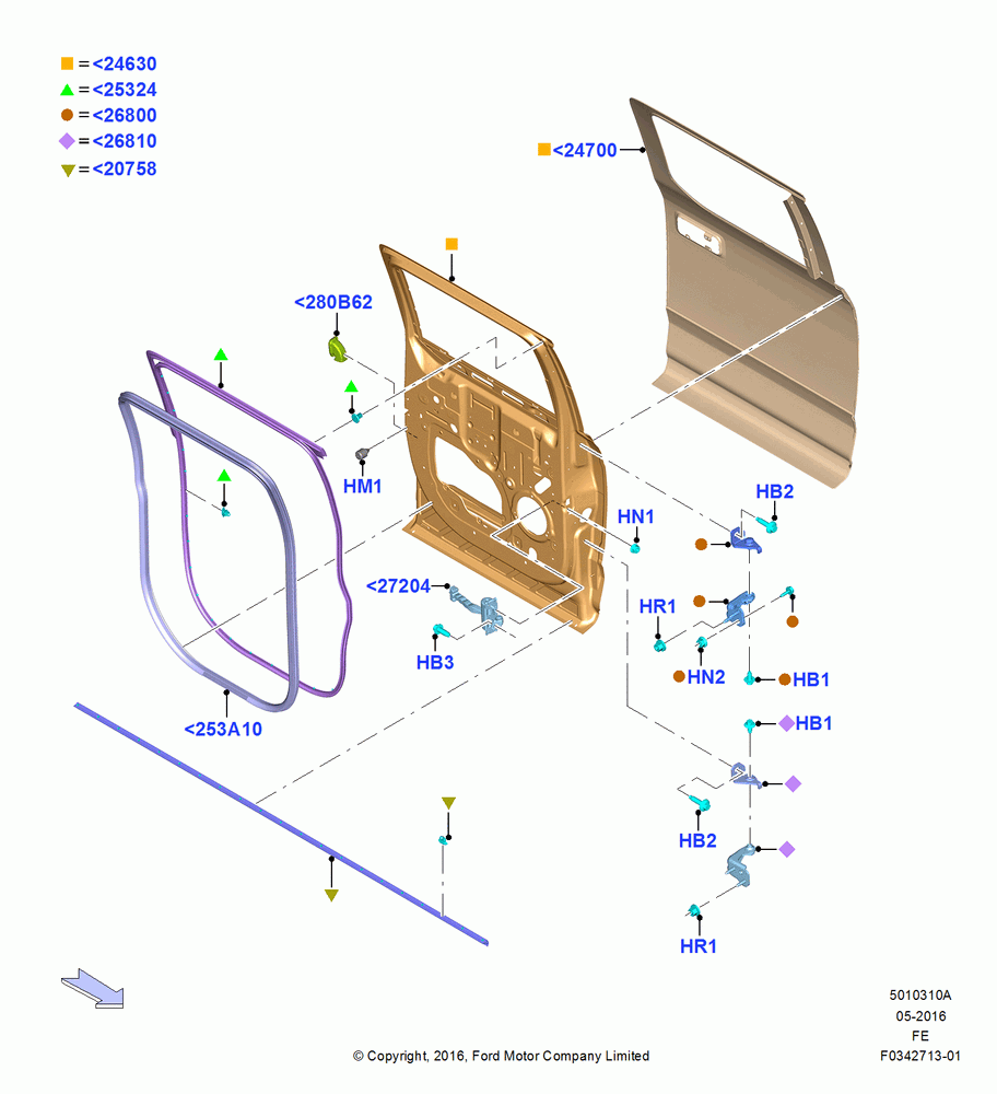 10A - Rear Doors, Hinges & Weatherstrips, Crew Cab; 11/JUL/2016