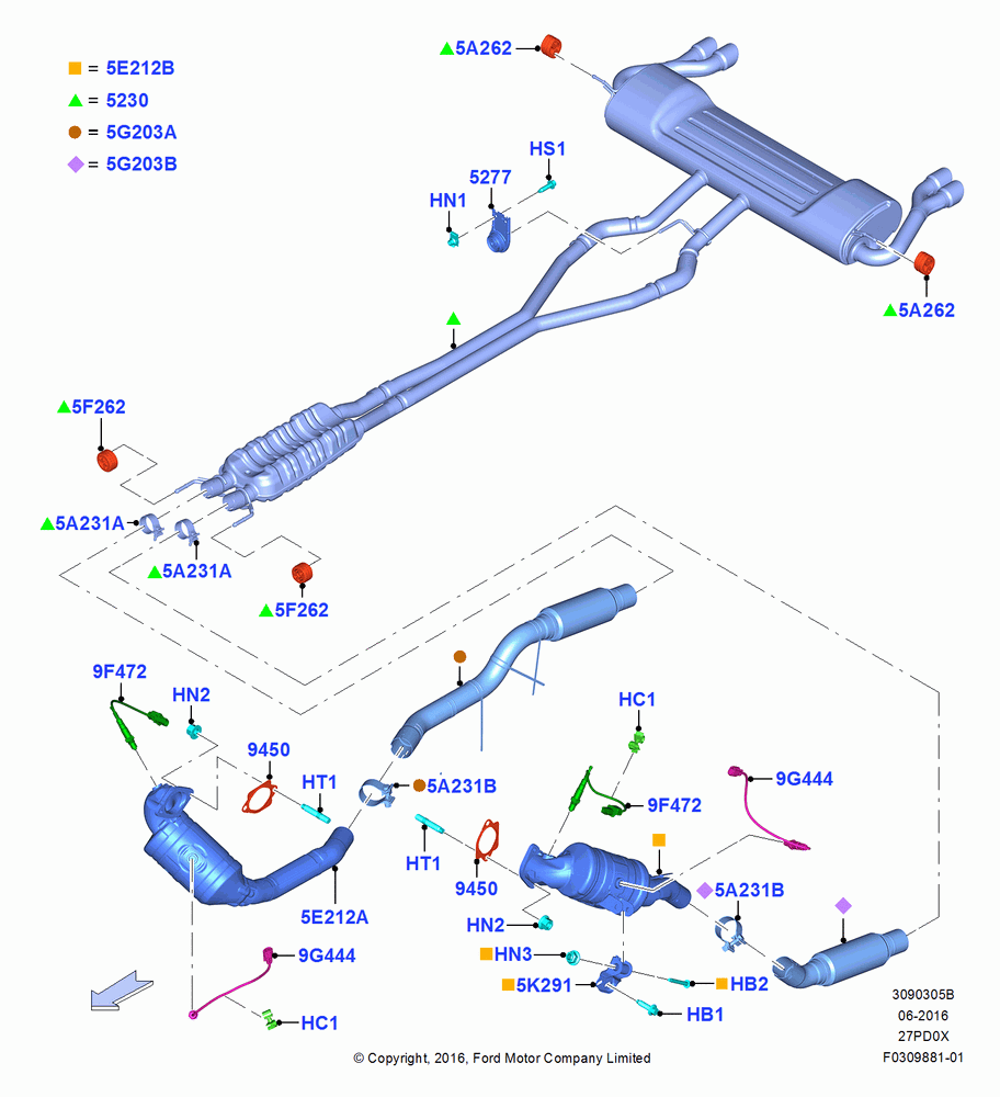 05B - Exhaust System, 2.7L DOHC 4V DI GT V6 GAS/FFV; 30/MAY/2016-05/AUG/2019