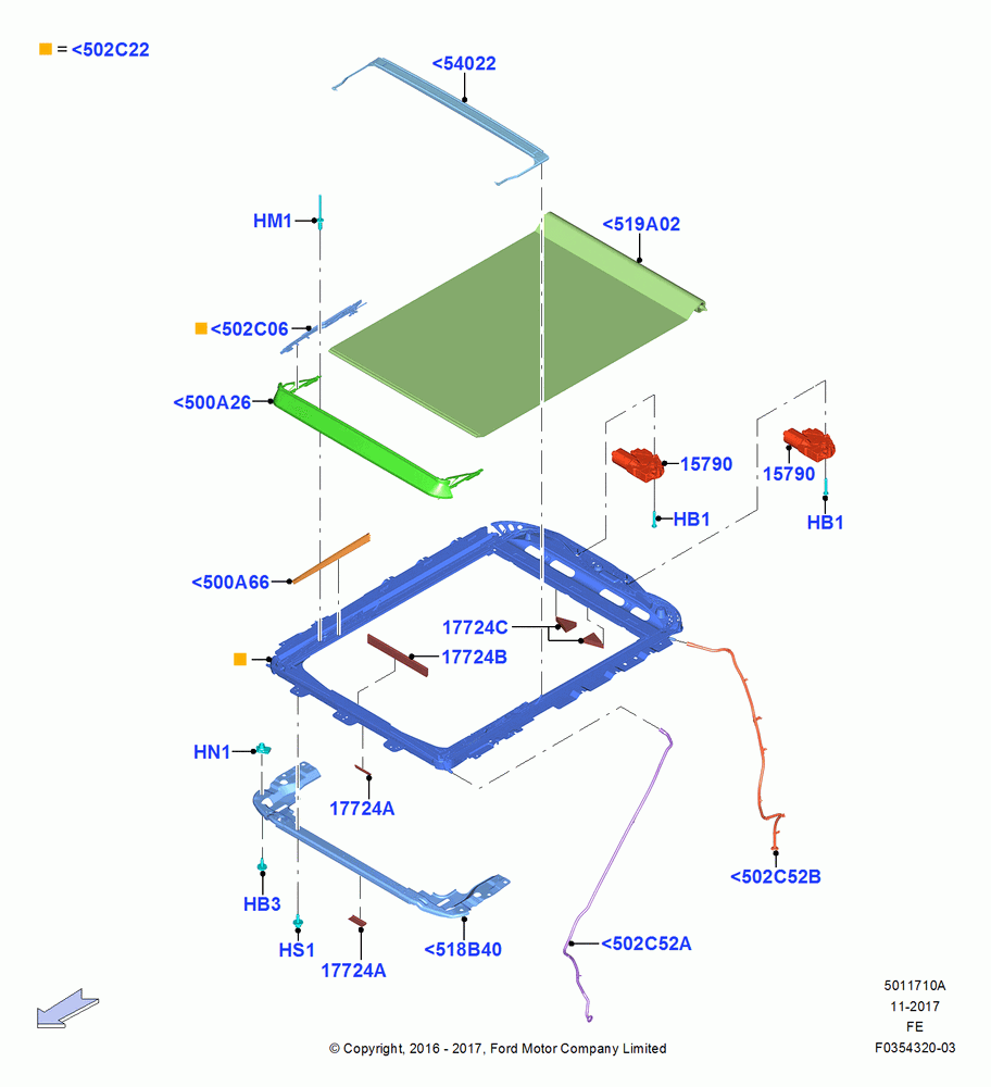 10A - Sliding Roof Mechanism and Controls, VISTA FRT PWR TILT/SLD/FIXD RR; 11/JUL/2016