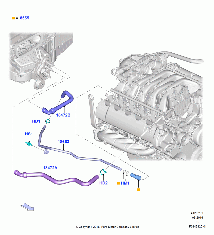 15B - Heater Hoses, 6.8L Gas EFI V10; 11/JUL/2016