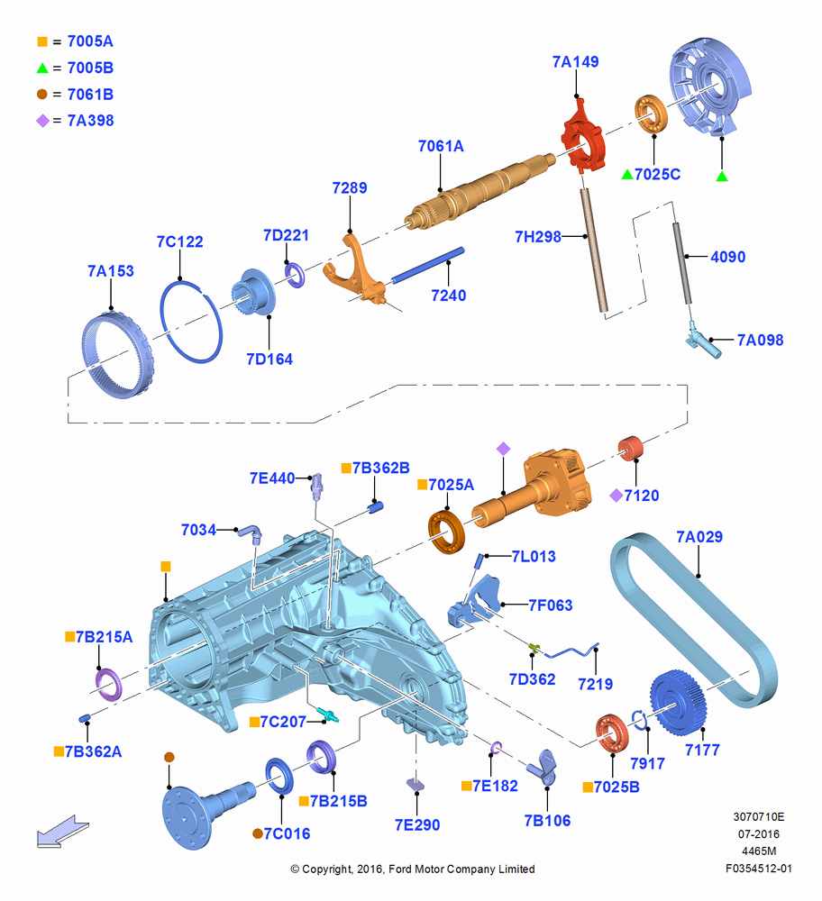 10E - Transfer Drive Components, 142"/3607MM Wheelbase, 6 Speed Auto Trans (6R100), Man Transfer Case And Man Hubs, 175.5 / 4457.7MM Wheelbase, FRONT; 11/JUL/2016