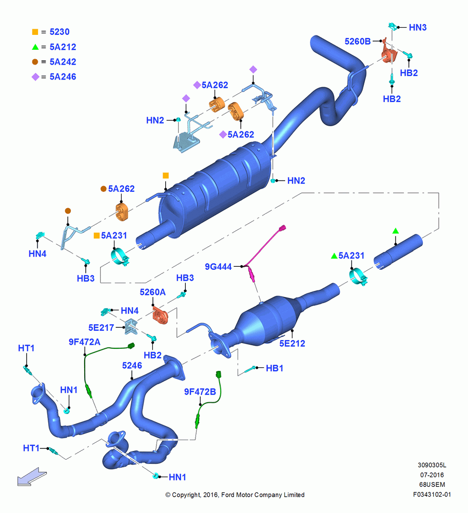 05L - Exhaust System, 145"/3675MM Wheelbase, 6.8L Gas EFI V10, 168"/4267MM Wheelbase, 179" Wheelbase; 11/JUL/2016