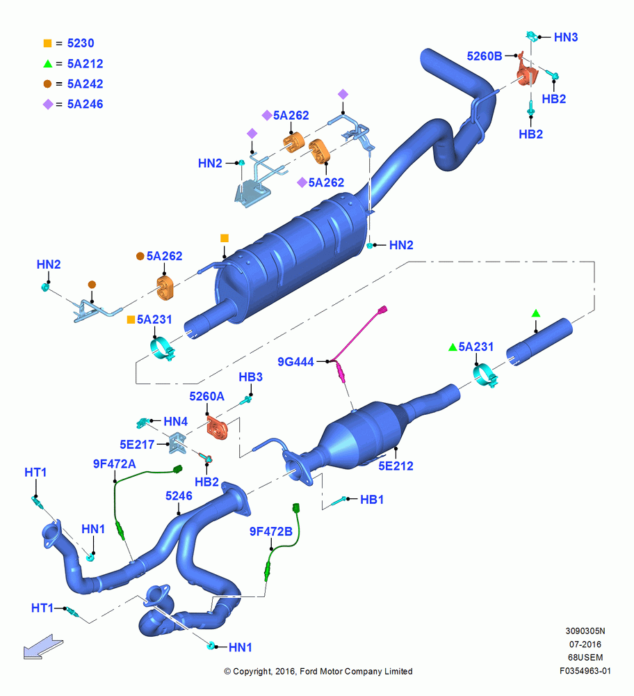05N - Exhaust System, 6.8L Gas EFI V10, 203 Wheelbase, 169" Wheelbase, 192 Wheelbase, 193 Wheelbase, 205 Wheelbase; 11/JUL/2016