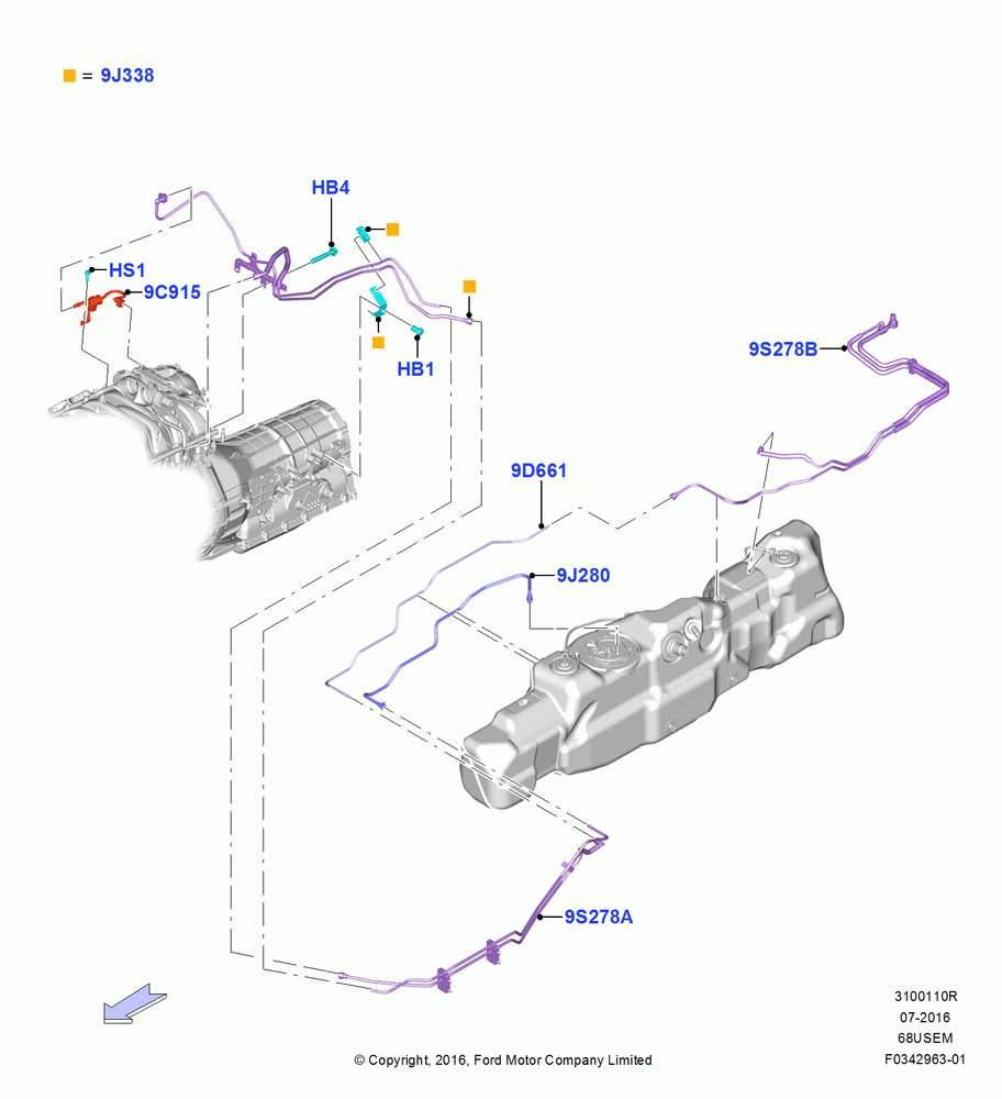 10R - Fuel Lines, 6.8L Gas EFI V10, With Mid-Ship Fuel Tank, Body; 11/JUL/2016