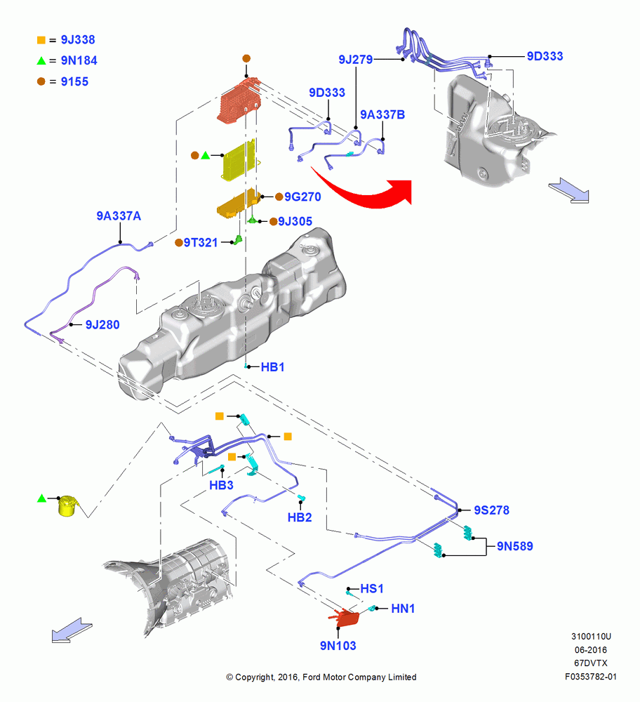 10U - Fuel Lines, Narrow Frame (Chassis Cab), 6.7L 4V V8 T/C Diesel, With Mid-Ship Fuel Tank, Body; 11/JUL/2016-04/NOV/2019