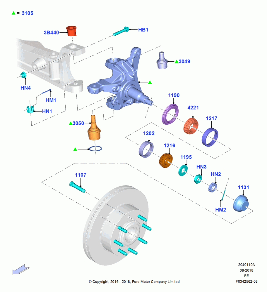 10A - Front Knuckle and Hub, With Twin I Beam Suspension; 11/JUL/2016