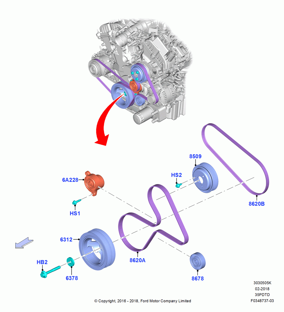Pulleys and Drive Belts, 3.5L V6 GTDI High Output, 3.5L V6 GTDI