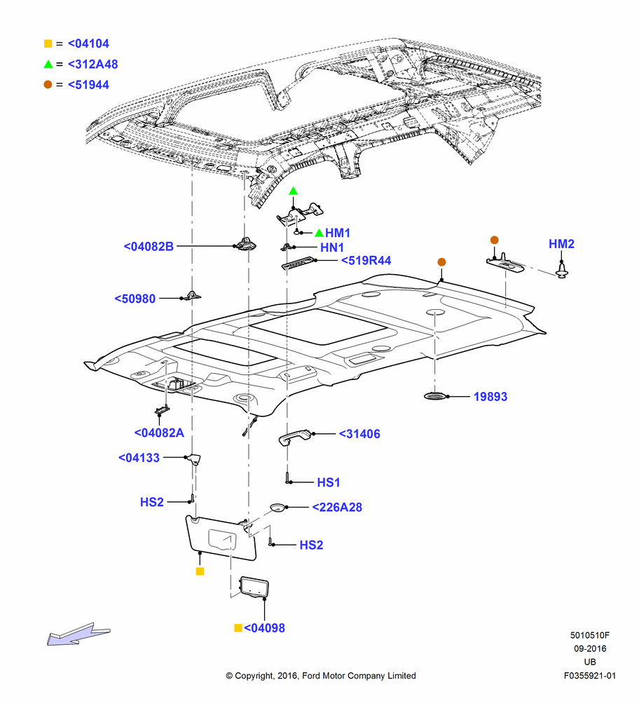 10F - Headlining and Sun Visors, With Electric Slide Sunroof; 06/JUN/2016-03/MAR/2019