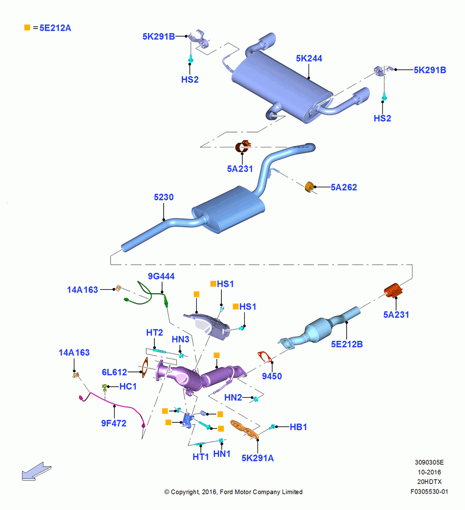 05E - Exhaust System, 2.0L EcoBoost (240PS); 21/MAR/2016-13/AUG/2019