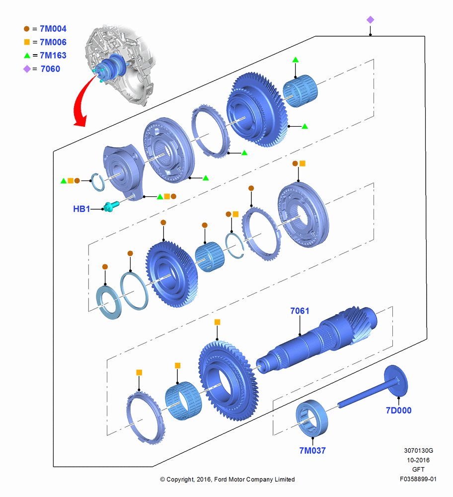 Output Shaft, Gear Sets & Bearings, 6 Speed Auto Transmission DPS6, Output Shaft 2